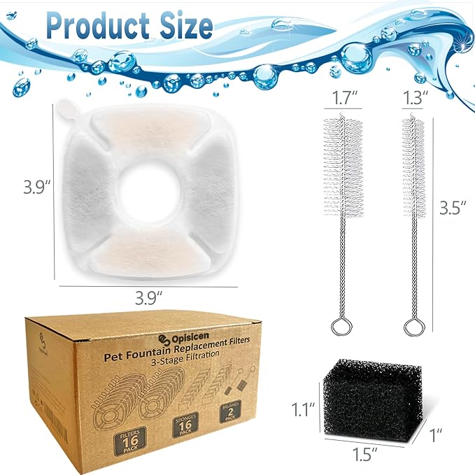 18 Pcs Cat Water Fountain Filters Replacement Compatible with VEKEN 95oz/2.8L Cat Water Fountain Filters Automatic Dog Water Fountain Filters Pet Fountain