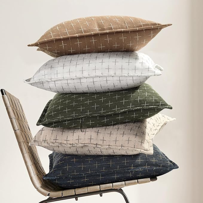 Throw Pillow Covers 16x16 Set of 2 Soft Polyester Textured Pillow Covers with Stylish Flange Edge Cozy Farmhouse Throw Pillows for Couch Bed Sofa Living Room Camel
