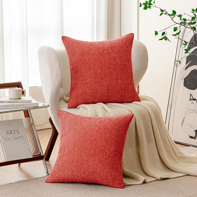 a moment Red Chenille Throw Pillow Covers 24x24 Inch Pack of 2 Modern Decorative Throw Pillow Cases Farmhouse Cross Covers Home Decor for Sofa Bedroom Living Room