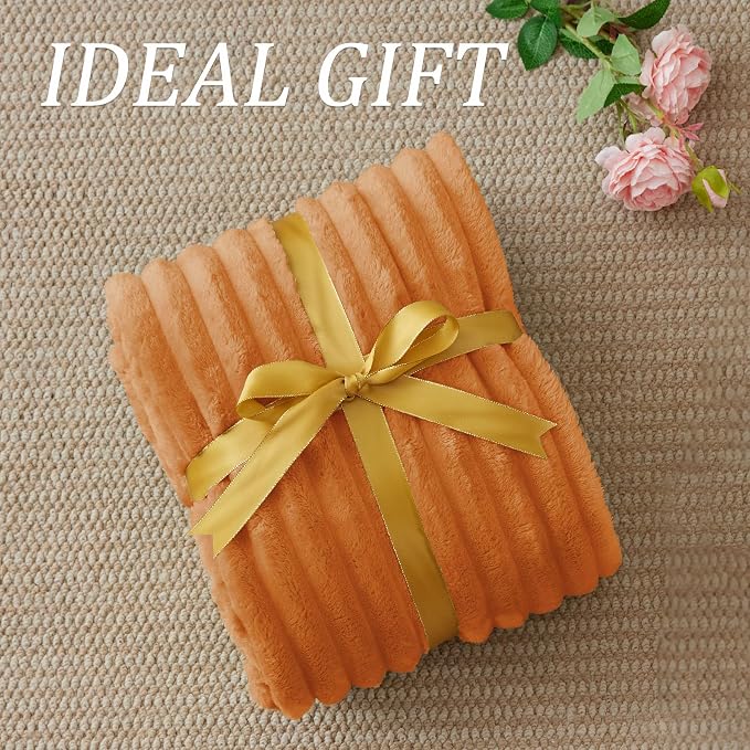 BEDELITE Ribbed Fleece Fall Throw Blanket for Couch, Burnt Orange, 50"x60" | Ultra-Soft Plush Fleece, Cozy, Warm Yet Lightweight, Ribbed Texture, Fall Decor, Machine Washable, Giftable, All-Season Use