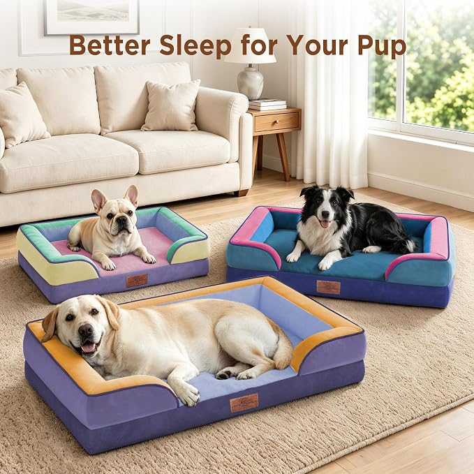 Comfort Expression Orthopedic Dog Beds for Large Sized Dog with Bolster | Waterproof Dog Couch Bed with Washable Cover & Non-Slip Bottom, Supportive Egg Crate Foam Large Pet Bed, 36x27 Inch