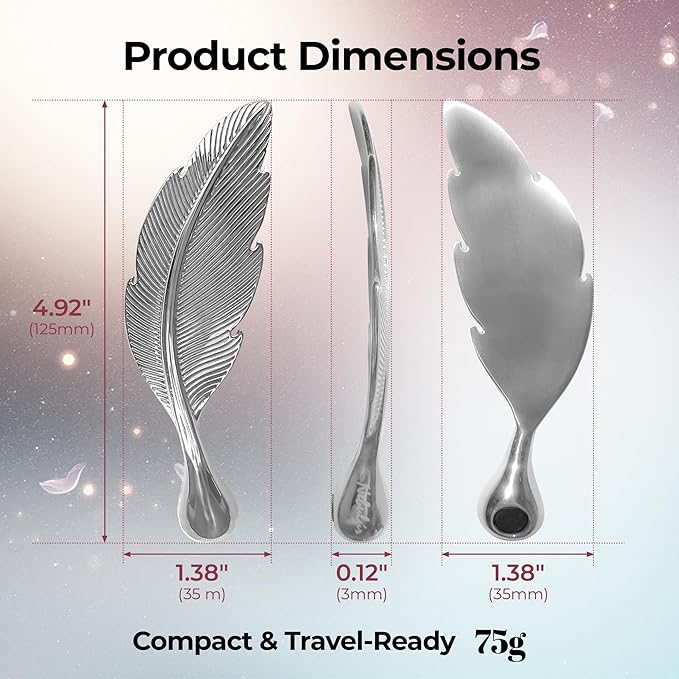 Nebulúr Feather 304 Stainless Steel Gua Sha & Facial Cleansing Tool, 75 g — Non-Porous Cool-Touch Face Massager with Eye-Safe Curved Tip, Micro-Buffing Ridges, Gift-Ready Box