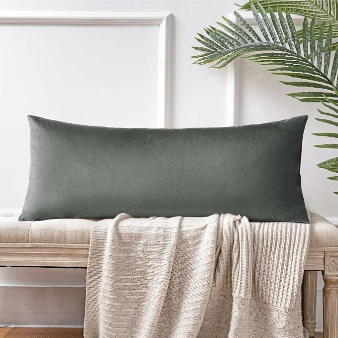 Artscope Luxury Velvet Lumbar Pillow Cover Super Soft Decorative Rectangle Throw Pillow Covers Case Cushion Covers for Sofa Couch Bedroom Car Decor 14x36 Inch Dark Grey
