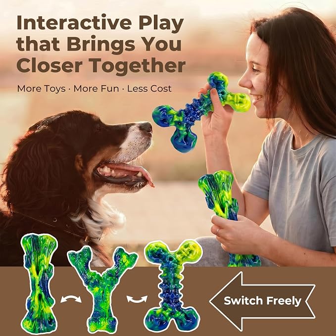 Kseroo Dog Chew Toys, 3-Pack, Peanut Butter, Medium & Large Dogs, Green