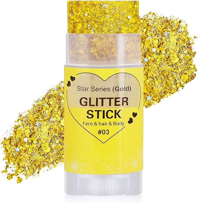 Gold Hair Glitter Stick for Kids,Yellow Body Face Glitter Makeup,Singer Concert Outfits for Women,Rave Mardi Gras Accessories Carnival Chunky Sequins,Waterproof Shimmer Body Face Paint