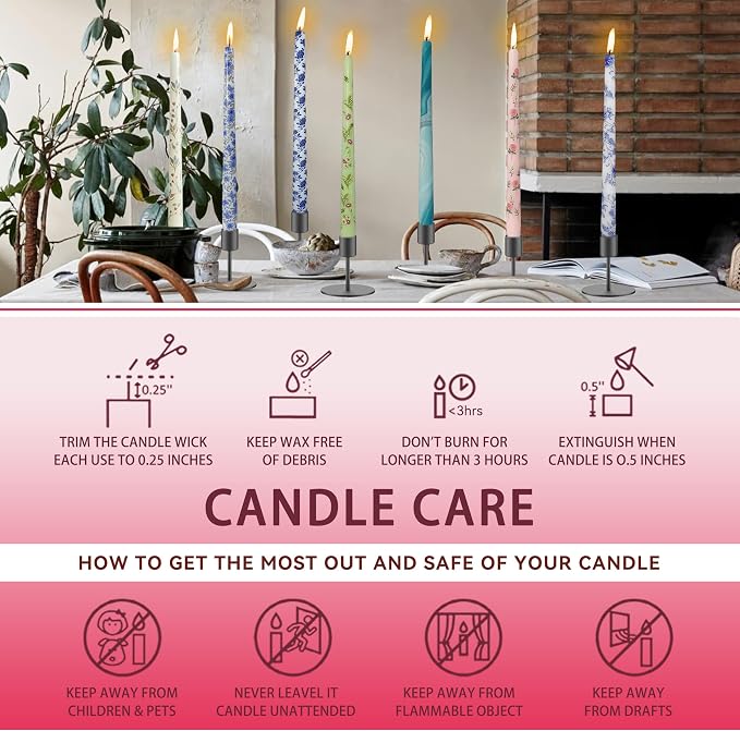 10 inch Long Candle Blue Quicksand Taper Candles Printed Candlestick Handmade Unscented Taper Candle 4 Pack Smokeless Tapered Candles for Home Dinner Wedding Holiday