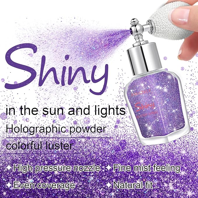 Hair and Body Glitter Spray, Shimmering Powder Sparkle Powder Makeup, Glitter Loose Sparkle Makeup for Body Highlighter,Festival Prom Rave Accessories (Purple)