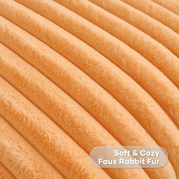 FUTEI Pack of 2 Faux Fur Throw Pillow Covers 20x20 Inch, Orange | Fluffy Faux Rabbit Fur Front/Premium Velvet Back,Hidden Zipper,Machine Washable,Non-Shedding,Colorfast,Insert Not Included.