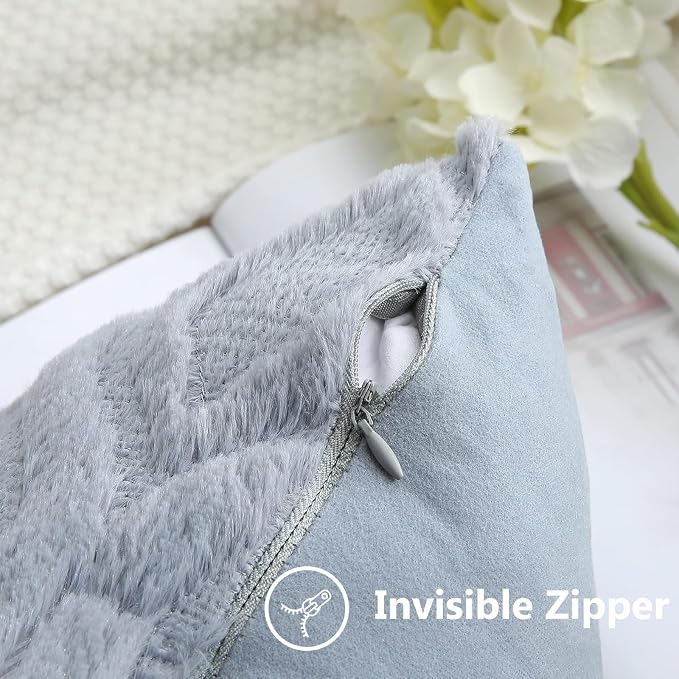 decorUhome Faux Fur Plush Soft Blue Grey Throw Pillow Covers 26x26 Set of 2 | Wool Solid Fall Couch Pillow Covers, Accent Modern Farmhouse Neutral Decorative Square Pillow Cases for Sofa Bed Living Room