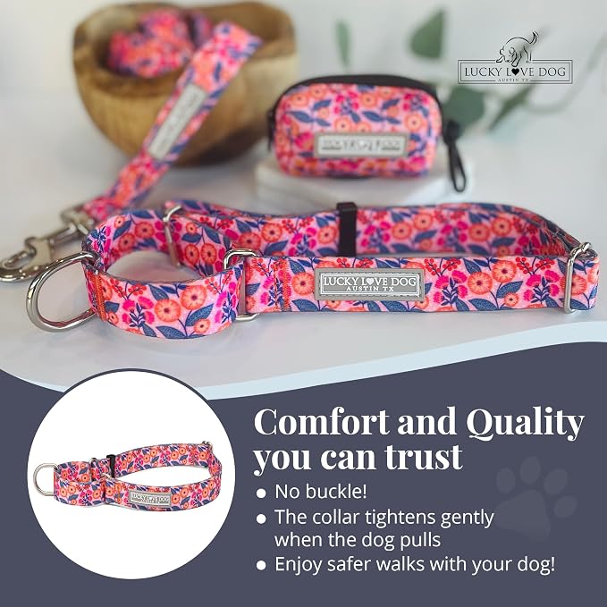 Lucky Love Dog Martingale Collar for Medium Dogs No Slip – Rosie, Medium