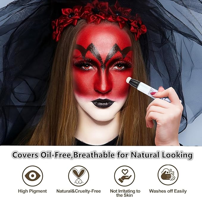 Go Ho Pastel Green Face Paint Stick(0.85oz),Water Based Cream Body Paint Washable,Liquid Concealer,Covers Oil-Free,Halloween Cosplay SFX Foundation Makeup