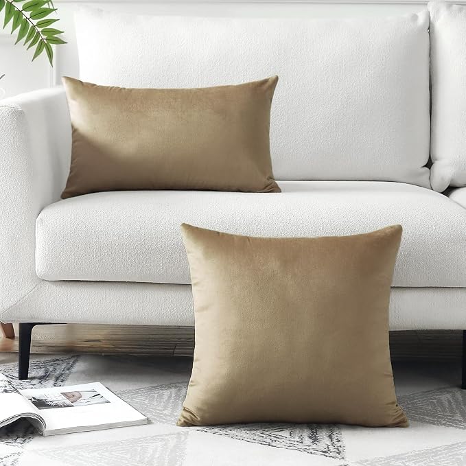 Artscope Luxury Velvet Pillow Covers Decorative Square Pillowcases Soft Solid Cushion Cases for Couch Sofa Bedroom Home Decor 24x24 Inch Golden Brown