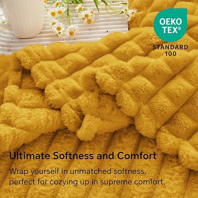 BEDELITE Mustard Yellow Fleece Throw Blanket for Couch, 50x60 Inches | Soft Warm Fuzzy Fluffy Blanket for Bed Sofa, Lightweight Plush Cozy Blankets for Home Room Decor, Gift for Women, All Season