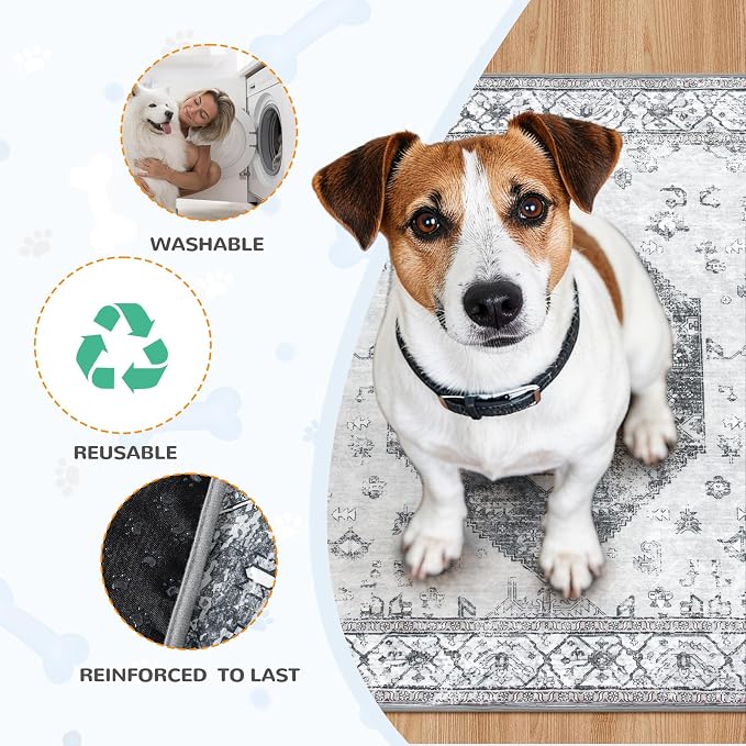 Lahome Extra-Large Washable Dog Pee Pads (72"x72") - Super Absorbent & Waterproof - Leakproof Reusable Mat for Playpens, Beds & Whelping , Convenient Cleanup,Gray