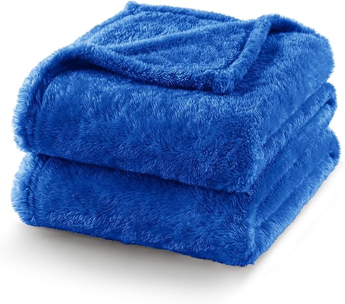 Exclusivo Mezcla Fuzzy Plush Fleece Bed Blanket Queen Size, Cobalt Blue | 90x90 Inches, Super Soft and Cozy Bed Blanket, Fluffy Decorative Bedding for Livingroom, Bedroom, All Season