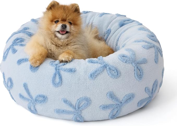 LE SURE Shown on TV Jacquard Donut Cute Small Dog Beds,Ice Melt 23x23x7in | Orthopedic Calming Cat Sofa Indoor,Original Design Pattern,Washable Cover,Home Decor as Gift for Pet ,Anti Slip Bottom