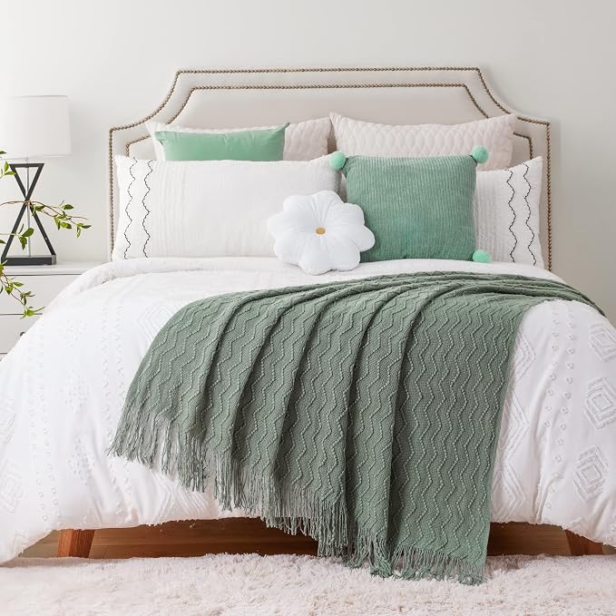 BATTILO HOME Sage Green Throw Blanket for Couch, Home Decor Sage Throw Blankets, Spring Green Blanket for Bedroom Decor Housewarming Gifts, 50"x60"