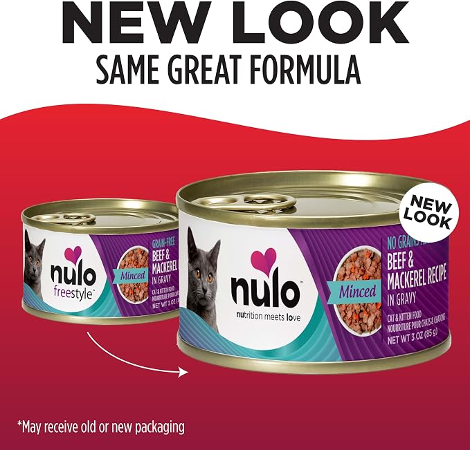 Nulo Freestyle Grain-Free Minced Wet Canned Food for Cats and Kittens, Beef & Mackerel, 3 Ounce, 24 Cans