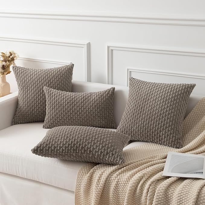 Kevin Textile Soft Corduroy 14"x24" Lumbar Pillow Cover 1 Pack, Light Brown | Boho Stripe Plush Corduroy Decorative Oblong Cushion Cover Modern Farmhouse Home Decor for Sofa Couch Bed Chair