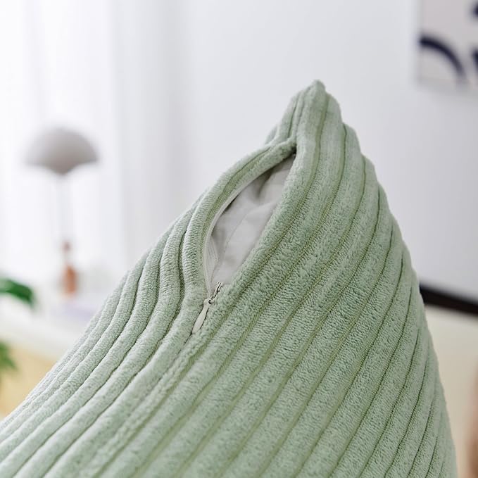 Home Brilliant 26x26 Throw Pillow Cover Green Summer Euro Shams Super Soft Striped Velvet Large Cushion Cover for Living Room Bedroom Decor, 26" x 26" (66cm), Mint
