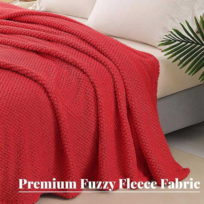 Whale Flotilla Extra Large Soft Fleece Throw Blanket for Couch | 50x70 Inch, Red, Suitable for Sofa Chair Bed, Fluffy Fuzzy Jacquard Blankets for All Season, Lightweight and Cozy