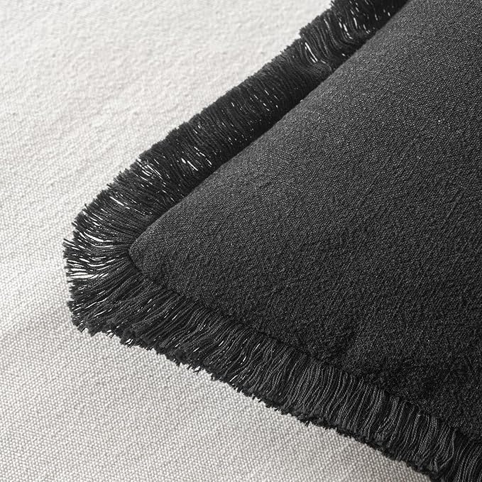 MIULEE Boho Linen Fringe Decorative Throw Pillow Covers Black 20x20 | Set of 2, Cottagecore Decor, Boho Farmhouse Neutral Pillow Covers, Rustic Couch Cushion Cases for Sofa Bed Living Room