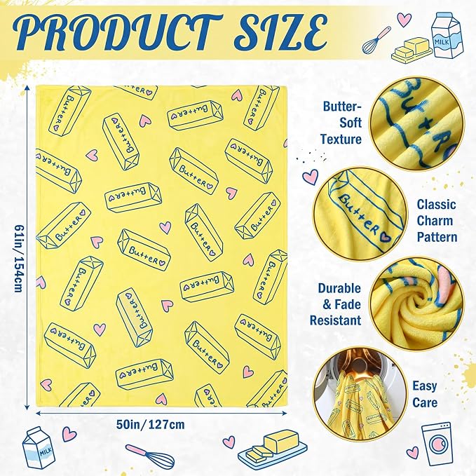 50'' x 60'' Butter Stick Throw Blanket Butter Gift | Funny Meme Gifts for Women Men Plush Warm Room Decor for Sofa Couch Bed Bedroom Camping