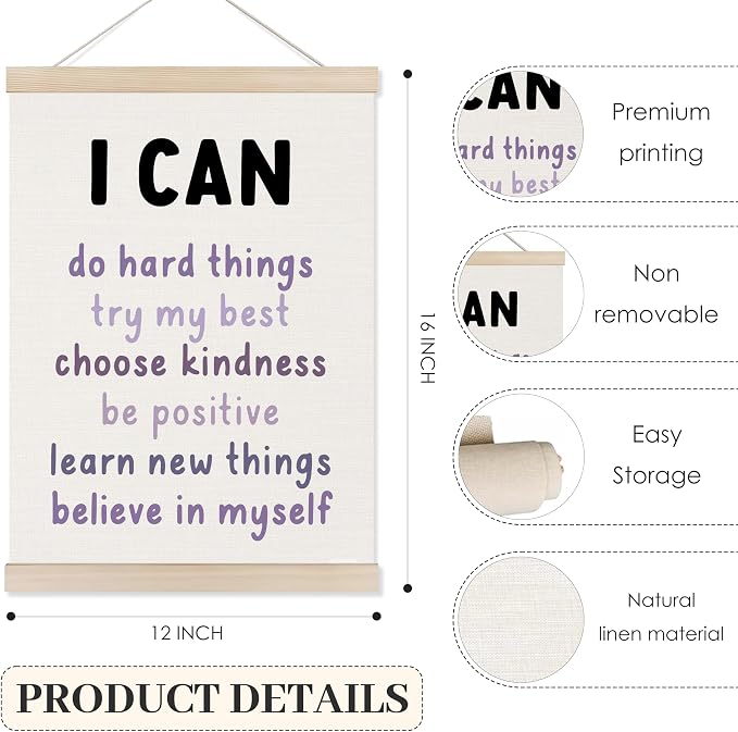 Koesus Inspirational Classroom Purple Rainbow Wall Art Poster Hanger Frame 12x16 Inch Set of 3, Positive Affirmations for Kids, Motivational Canvas Prints Framed Wall Decor for Classroom Kids Room