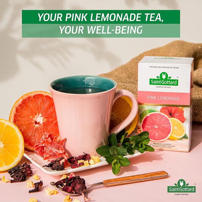 Pink Lemonade Saint Gottard Premium Herbal Tea – Natural Botanical Blend for Cleanse & Digestive Support – 40 Tea Bags – Naturally Low in Caffeine – Pure Herbs, Hot or Iced, Sweet