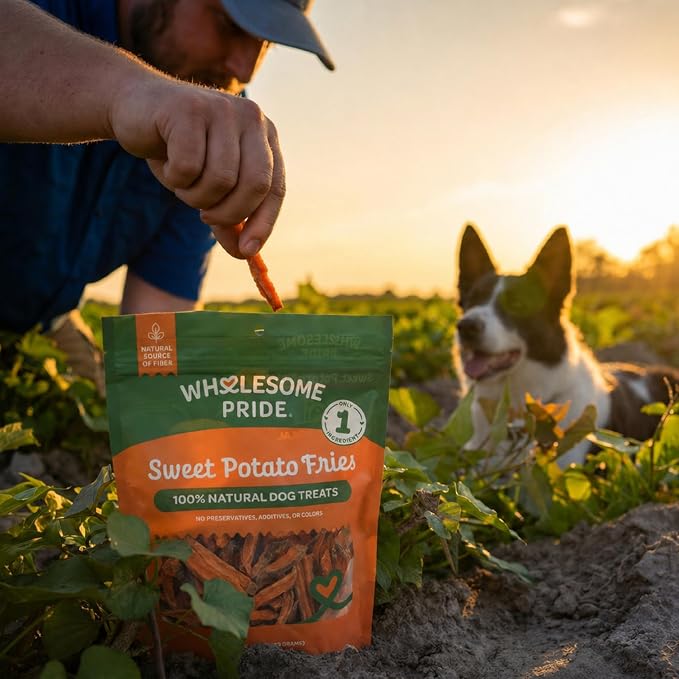 Wholesome Pride Sweet Potato Fries Healthy Dog Treats, 1 Ingredient, 8 oz | No Preservatives, 100% Sweet Potato, Gently Dehydrated, Supports Digestion, No Grain or Gluten, Training & Snacking