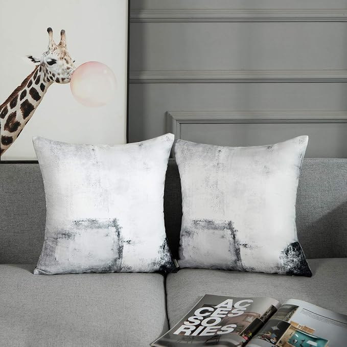 Throw Pillow Covers Set of 2, 18 x 18 Inch, White Grey | Abstract Modern Art Outdoor Decorative Square Pillow Cases Couch Cushion Case for Couch Bed Sofa Living Room Home Decor