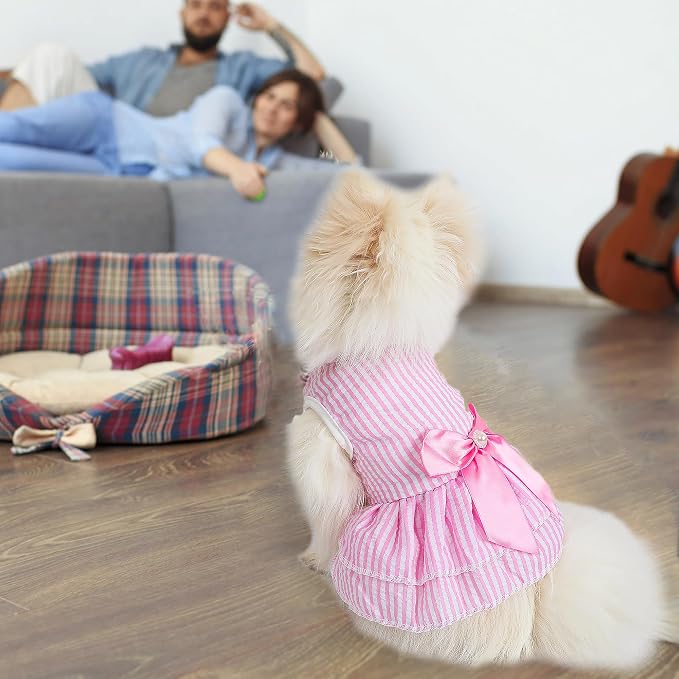 Dog Dress, Cute Pet Princess Dresses with Bright Color Design, Sweet Bowknot, Dog Clothes for Small Dogs Girl, Breathable & Lightweight, for Spring Summer, 2 Pack (Rose PinkBlue, Large)