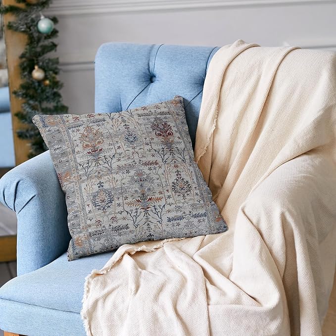 Boho Throw Pillow Covers 24x24 inch Set of 2,Soft Pillowcases Bohemia Carpet Printing Pattern Decorative Sofa Living Room Bed Square Pillow Case Cushion Cover-Gray Flower