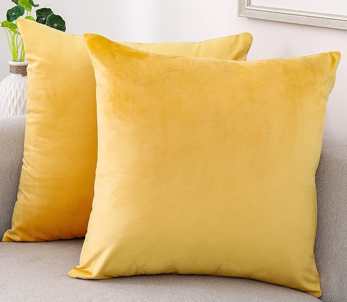 NiNi ALL Decorative Throw Pillow Covers Velvet Soft for Couch Sofa Bedroom Living Room Outdoor Pack of 2 18x18 Inch Yellow