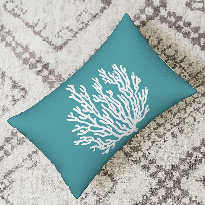 Coastal Pillow Covers 12x20 Set of 2 Aqua Teal Turquoise Coral Starfish Throw Pillows Nautical Ocean Decorations Summer Linen Beach Pillowcase Outdoor Decor Farmhouse Cushion Case for Couch