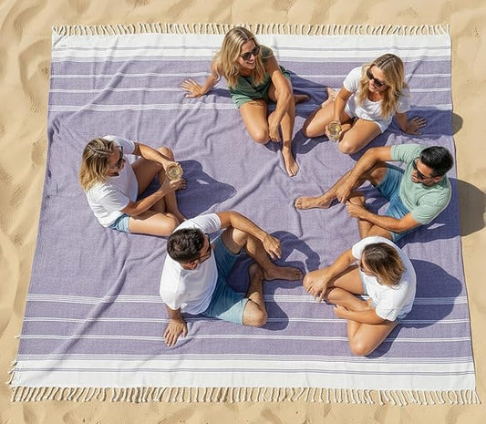 LANE LINEN Outdoor Blanket for Beach Necessities - Large Outdoor Blanket with Soft Pre-Washed, Diamond Weave Design (82"x82"), Beach Supplies for Summer Vacation, or Road Trips – Day Break
