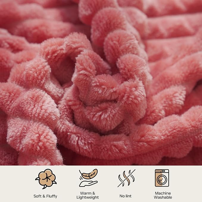 Simple&Opulence Coral Red Throw Blanket for Couch-Super Soft Fluffy Blankets for Women 50x70 Inches Cozy Lightweight Fleece Blanket for Home Decor
