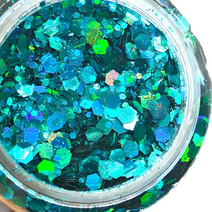 Teal - Green/Blue - Craft Glitter - 2oz Glitter Shaker Bright Colorful Holographic Mix Chunky Body Glitter Bulk Wholesale 24 Colors in Shaker Cosmetic Glitter - EBLB701