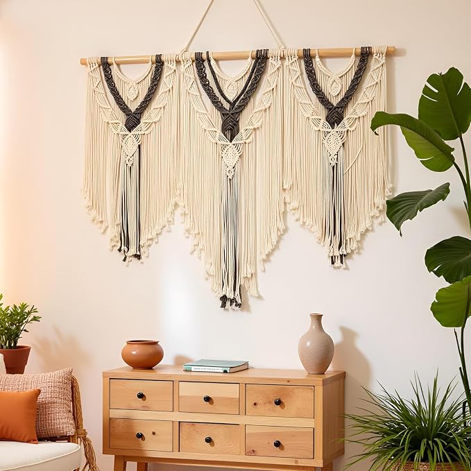 guzhiou Large Macrame Wall Hanging, Boho Woven Tapestry Decor Art, 43"x32" | Handmade bohemian woven tapestry for bedroom, living room, apartment. Perfect Boho style wall decor art for weddings, parties