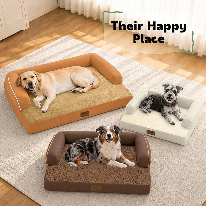 Orthopedic XL Dog Bed with Bolster for Extra Large Size Dogs | Pillow Support for Neck Relief, Egg Crate Foam, Skin-Friendly Surface, Waterproof Liner, Anti-Slip Bottom, 42 x 30 Inch