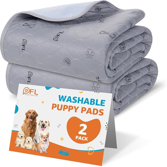 Washable Pee Pads for Dogs, Absorbent, Non-Slip, 2 Pack 36x41 Puppy Pads | Reusable, Non-Slip Whelping Pads Dog Mats with Bone Print for Floor Protector, Couch Cover, Crate, Potty Training,Senior Dog