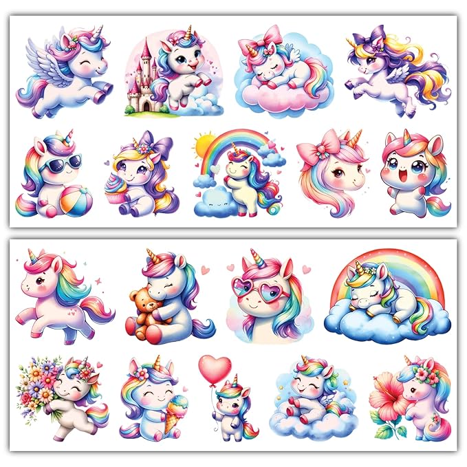 Temporary Tattoos - 8 Big Sheets Tattoos (Magical Unicorns)