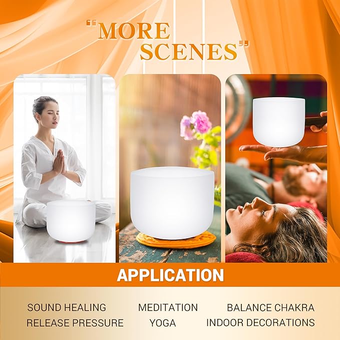 432HZ 7inch 8inch 9Inch Set Of 3 Pcs Quartz Crystal Singing Bowls Set with Thick Carrying Case Bag, Resonance Striker, O-ring, Chakra Sound Bowl for Spiritual Healing, Mindfulness, Meditation, Yoga
