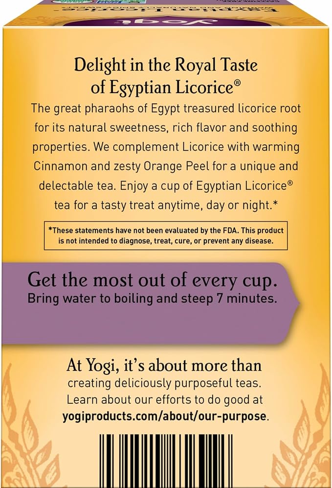 Yogi Tea Egyptian Licorice Tea - 16 Tea Bags per Pack (4 Packs) - Organic Licorice Tea Bags - Includes Licorice Root, Cinnamon Bark, Orange Peel, Ginger Root, Cardamom Pod & More