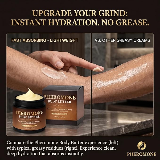 Pheromone Body Butter for Men, Cologned Skin Body Cream with Shea Butter, Cocoa Butter & Coconut Oil, Non-Greasy, Long-Lasting Scent, Alcohol-Free, Vegan, 5 oz (1 pack)