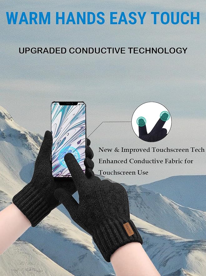 JIZCTBN Winter Thermal Gloves for Men Women - Upgraded Touch Screen Warm Fleece Lining Gloves for Running, Cold Weather