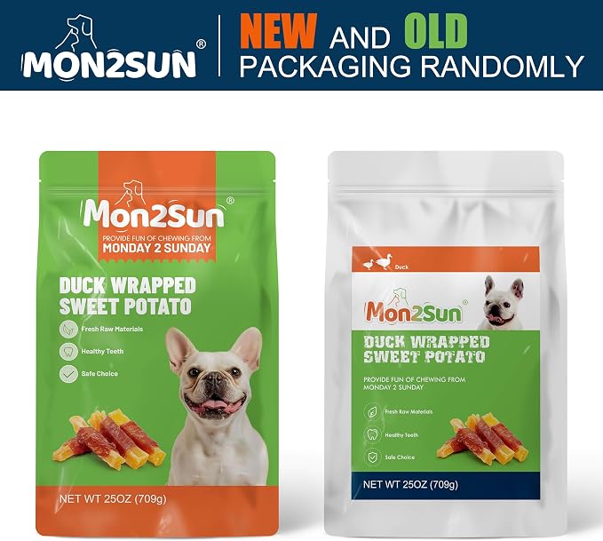 MON2SUN Dog Treats, Rawhide-Free Duck Wrapped Sweet Potato, 25 oz | Rawhide-Free, Soft & Chewy, Great for Training, No Artificial Colors, for All Breeds