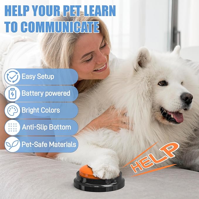 Dog Buttons for Communication 8 Pcs, 30s Recordable Dog Talking Buttons Starter Set with Anti-Slip Mat & 24 Scene Stickers, Pet Training Voice Buzzer