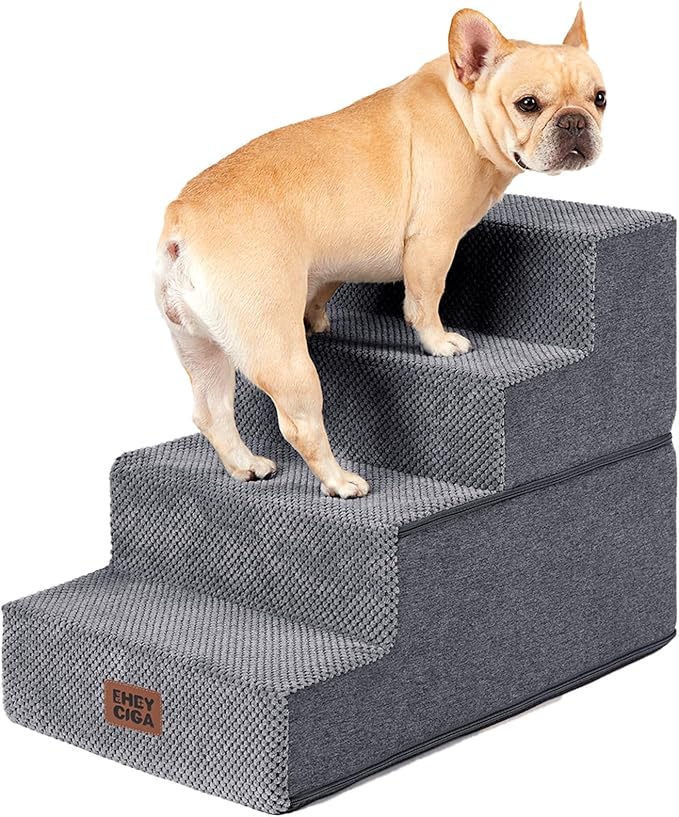 EHEYCIGA Dog Stairs for Bed 18" H, 4-Step Extra Wide Dog Steps for High Bed, Pet Steps for Small Dogs and Cats, Non-Slip Balanced Pet Ramp Indoor, Grey