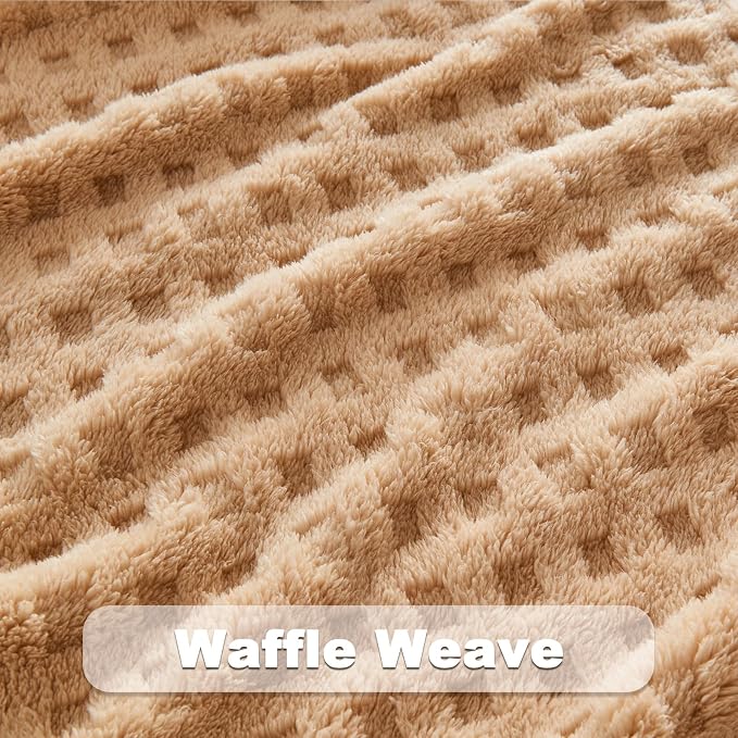NEWCOSPLAY 3D Waffle Checkered Flannel Twin Blanket, Brown, 60"x80" | Super Soft Cute Lightweight Decorative Premium Silky Fleece Blanket for Couch Sofa Bed, Gift for Women Men, All Season Use